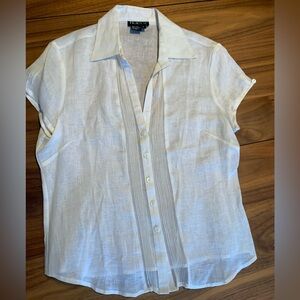 Tracy M 100% linen, white, sz L, EUC, fitted, short sleeves, versatile